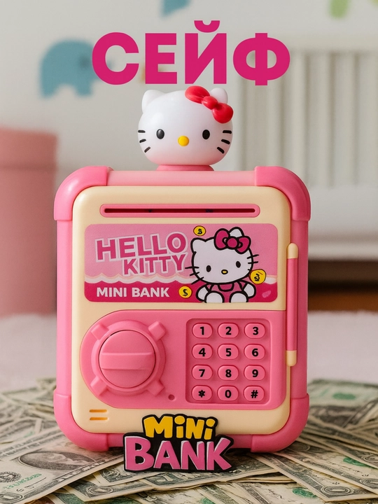 Qulfli bolalar mini seyfi, musiqali pul va tangalar uchun hello kitty banki, veksellar