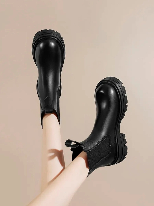 Ботинки для девушек и женщин, средней высоты на платформе для осени и зимы, повседневные