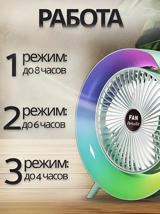 RGB yoritgichli stol ventilyatori — 3 tezlik, 8 soatgacha ishlash, USB quvvatlash