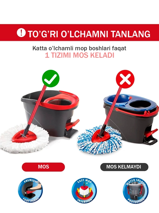 Spin MOP Turbo Smart chelak shvabra, aylanadigan, nam tozalash uchun, mikrofiberli