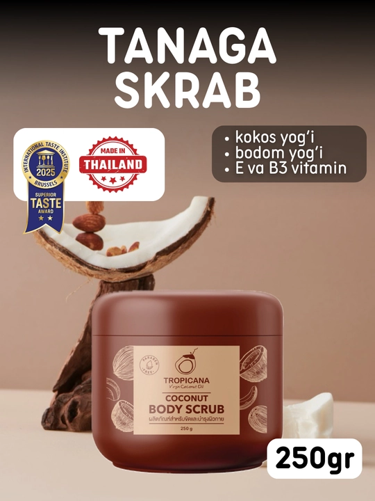 Tropicana tana uchun kokos skrabi, terini yumshatadi, 250g, parabensiz - 