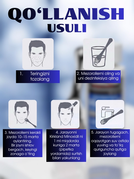Soch va soqol o'stirish uchun minoksidil Kirkland Minoxidil 5%, 60 ml