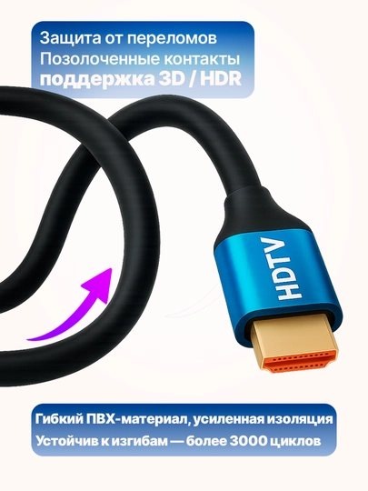 HDMI кабель Ultra HD 60 Hz 4K для ТВ и ПК 3 метра
