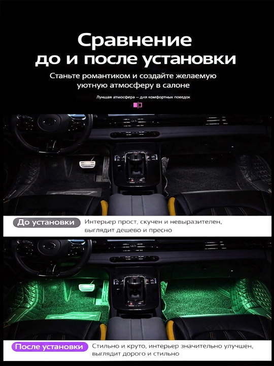 LED avtomobil yoritgichi, rang o‘zgaradi, pult, musiqa bilan sinxron