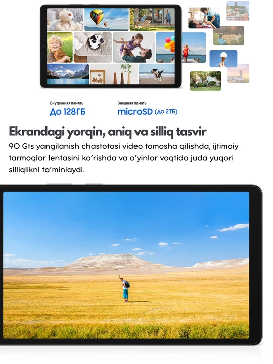 Samsung Galaxy Tab A11 plansheti, 8.7," 1340x800 (WXGA+), TFT, 90 Gs, 2 TB gacha MicroSD, 5100 mA·soat