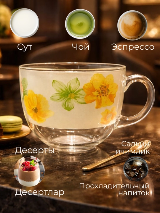 Shisha krujka, 300 ml, issiqqa chidamli, ergonomik tutqichli, choy va qahva uchun