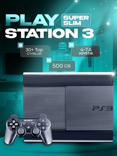 Playstation 3 Slim/Super Slim 500 ГБ, более 30 игр, с 2/4 джойстиками — GAMERS-PS320GB-СИНИЙ-4TA