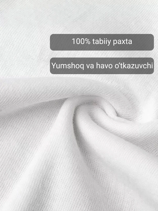 Erkaklar maykasi, oq, 100% paxta, ichki, ko‘ylak ostidan, yozgi, asosiy, ORZU-TEKS