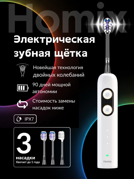 Электрическая зубная щётка Homix с двойной вибрационной технологией, для детей и взрослых - 