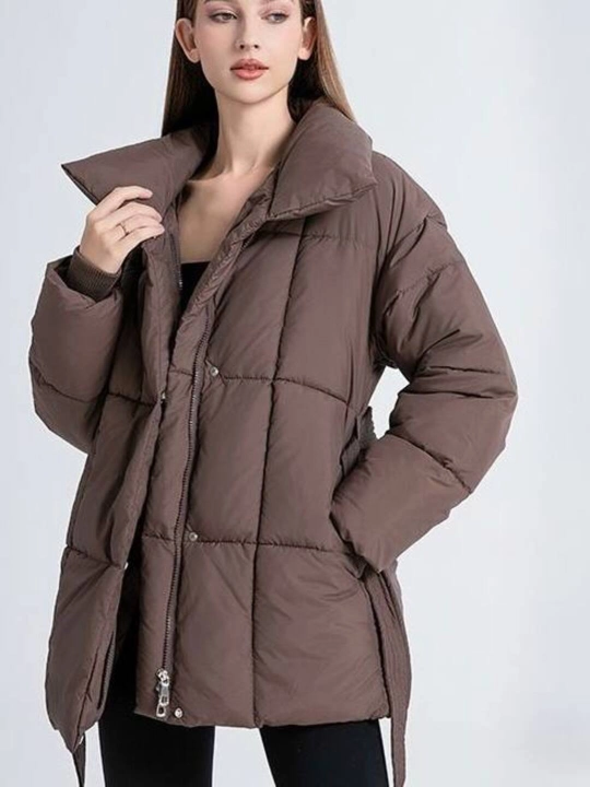 Женская зимняя куртка Elly Fashion с поясом и высоким воротником, утеплённая, стильная - 