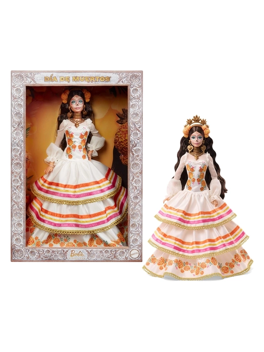 Barbie Día De Muertos 2025, коллекционная кукла в кремовом платье с бархатцами - 