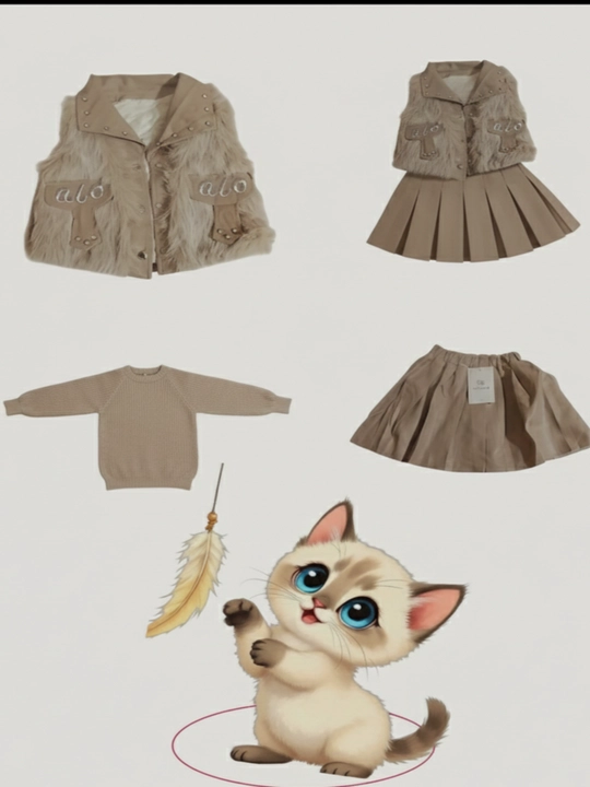 Uch qisml to'plam, issiq ko'ylak-yubka, mo'ynali jaket, kuz-qish-bahor uchun - 