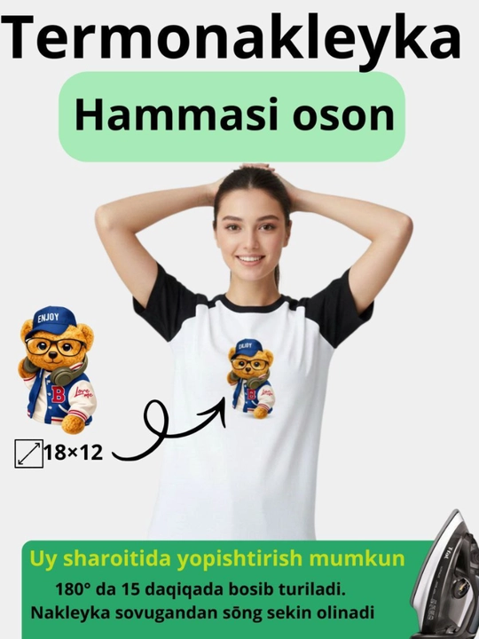 Futbolkalar, xudilar, kiyimlar va dazmollanadigan matolar uchun termoyopishtirgichlar