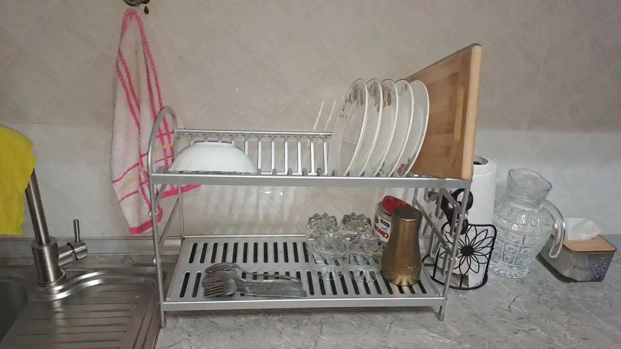 Сушилка для посуды, настольная, с поддоном, двухъярусная
