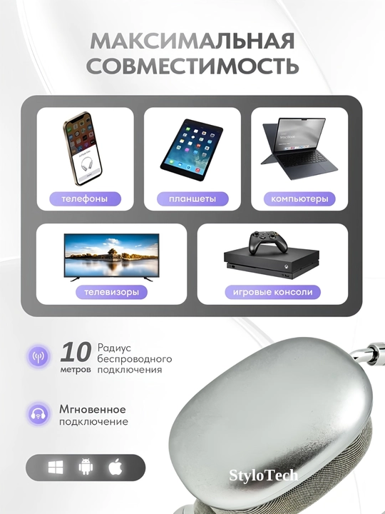 Simsiz quloqchinlar mikrofon bilan, katta to'liq o'lchamli naushniklar, Bluetooth