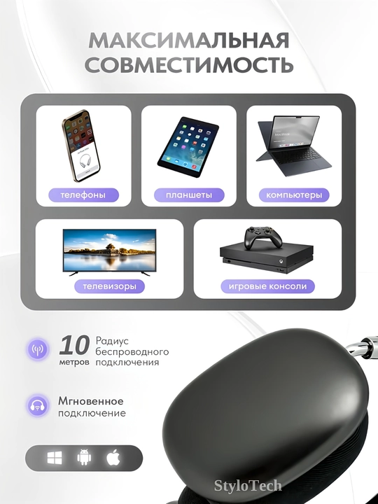 Simsiz quloqchinlar mikrofon bilan, katta to'liq o'lchamli naushniklar, Bluetooth