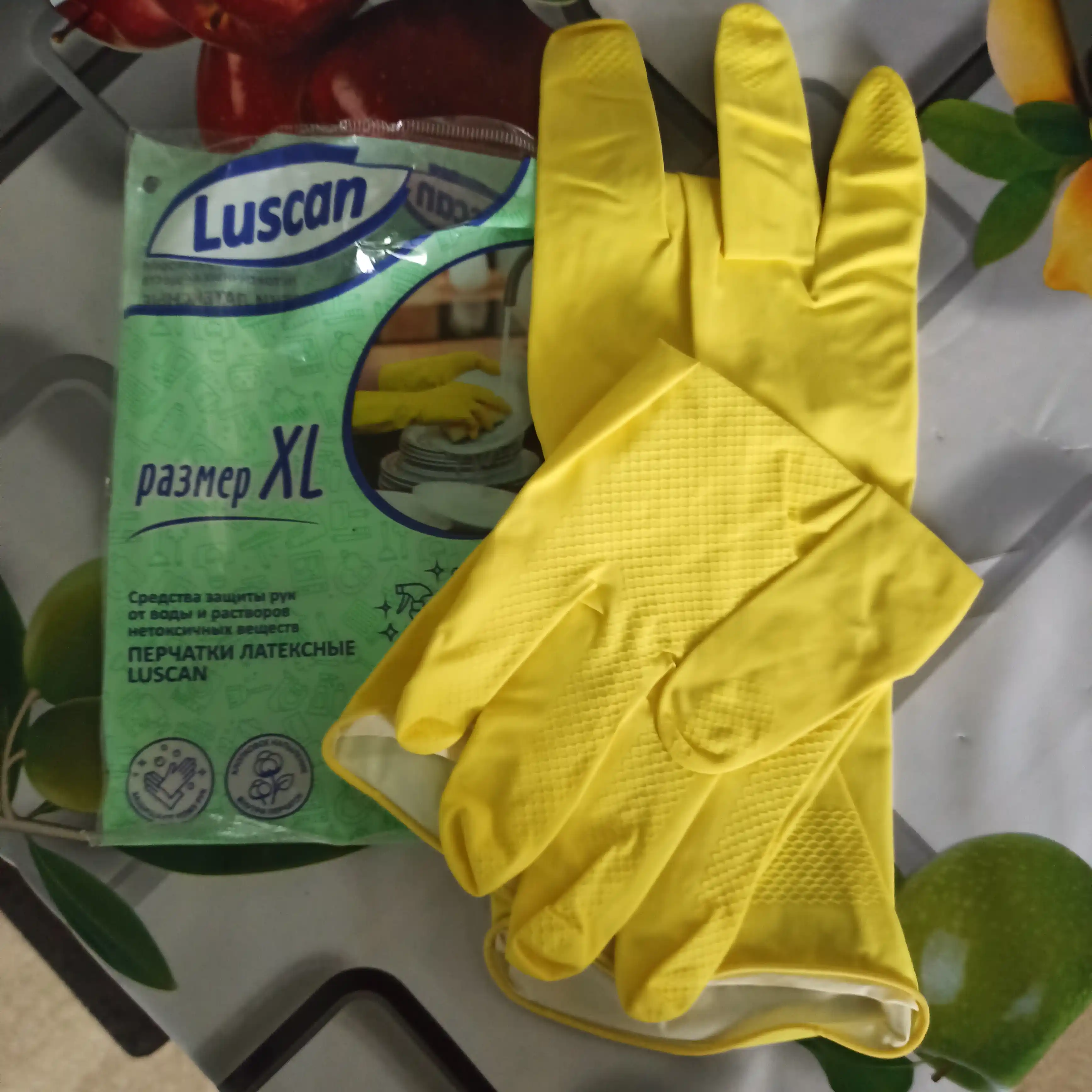 Rezina perchatkalar, 100% lateks Luscan, maishiy qo'lqoplar,sariq, S, M, L, XL o'lchamlari