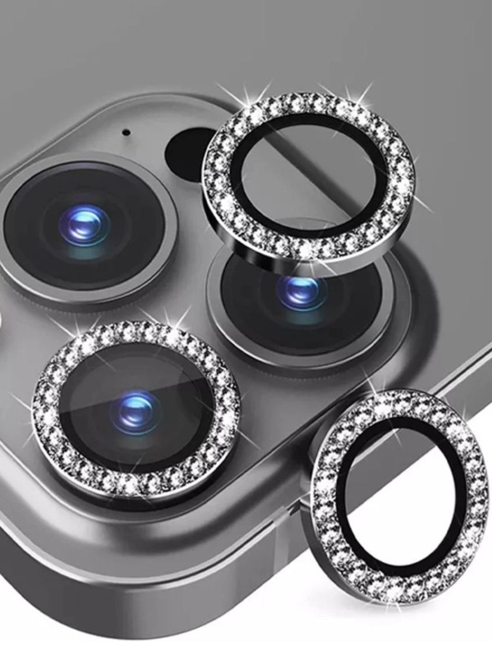 IPhone 11, 12, 13, 14, 15, 16 17, Pro, Pro Max uchun yaltiroq toshli kamera oynasi