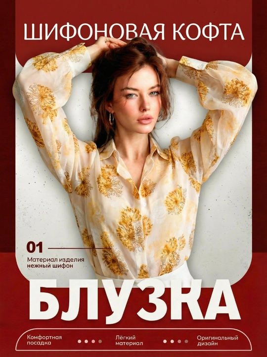Ayollar va qizlar shifon bluzkasi, bahor, yoz, kuz, uzun yengli, gulli bluzka - 
