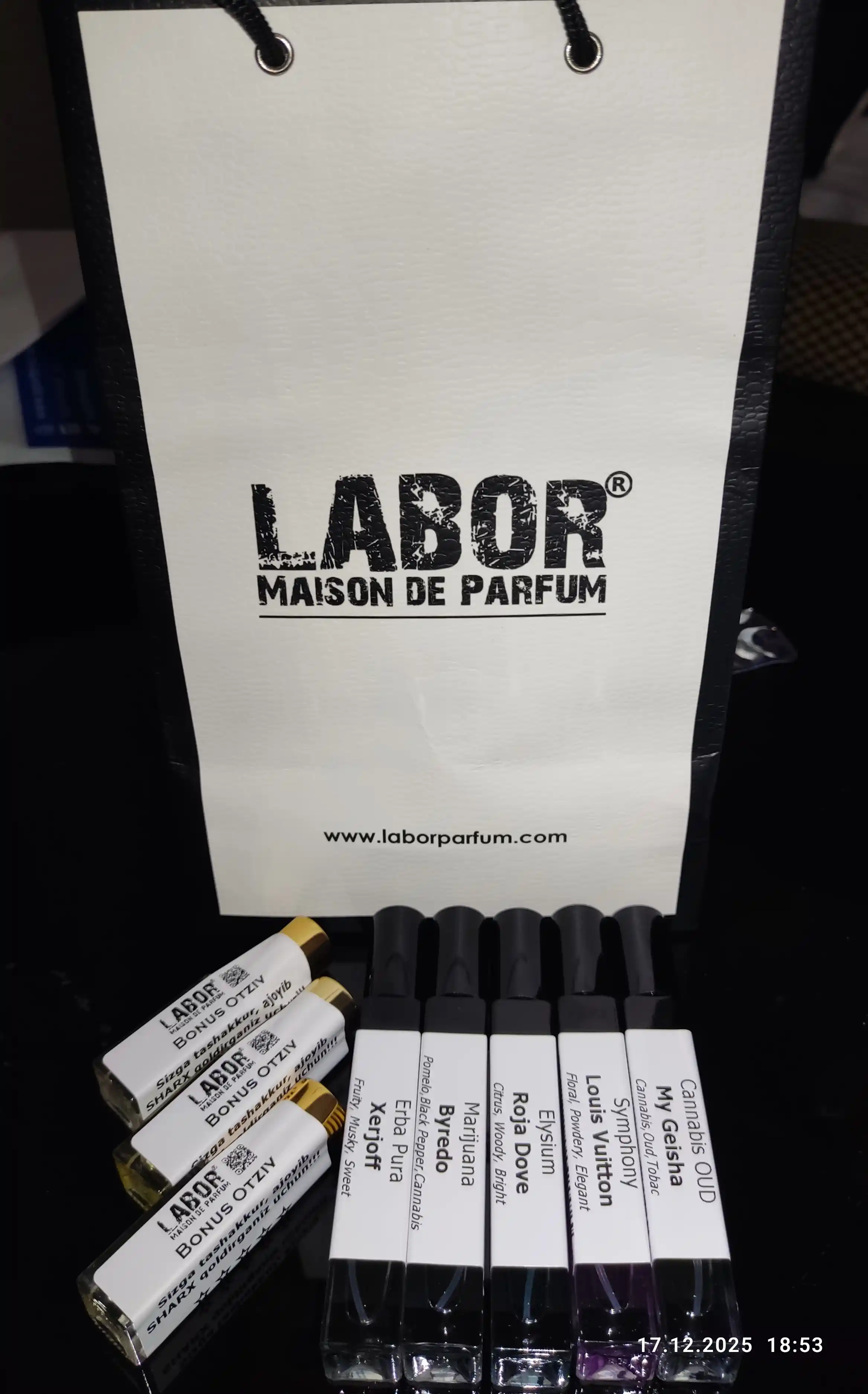 LABOR Parfum Symphony Louis Vuitton, erkak va ayollar parfyumi maxsus flakonlarda