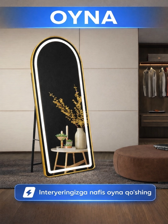 LED oyna 170×60 sm, yoritgichli polga qo‘yiladigan oyna - 