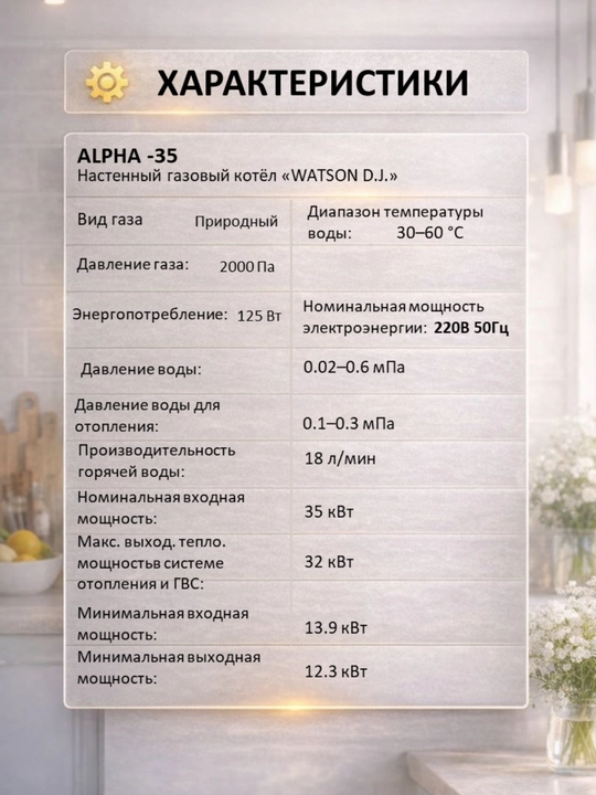 Devorga o‘rnatiladigan ikki konturli gaz qozoni, Watson BP1 BP2 BP3 seriyasi, 24 va 35kVt