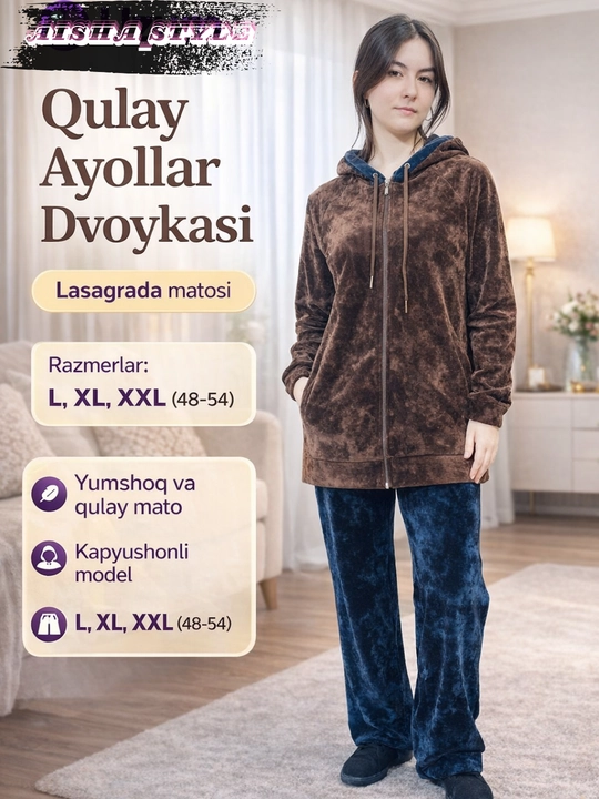 Ayollar uchun yumshoq va mayin komplekt: shim va zamokli kostyum dvoyka. Lasagrada matosi - 
