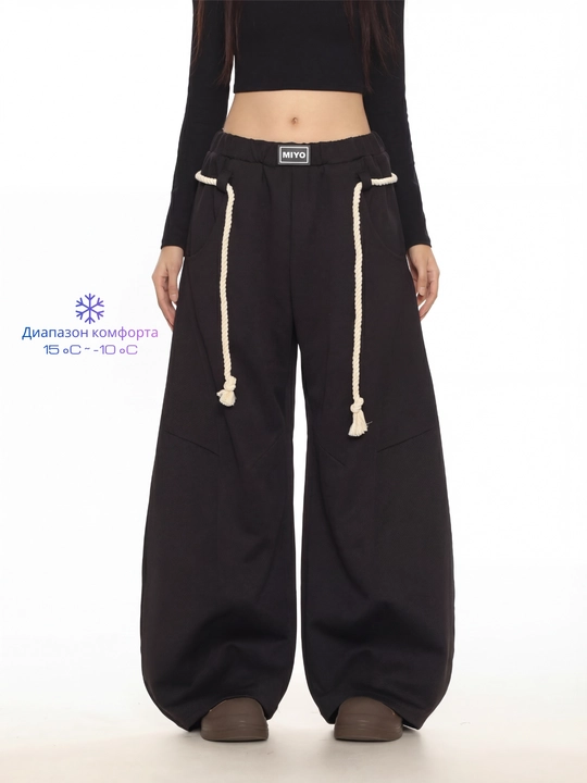 MIYO Женские тёплые зимние трико брюки с начёсом, широкие oversize - 
