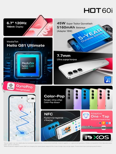 Infinix Hot 60i set с подарком 8+8/256 ГБ, 120 Гц, 50 Мп, 5160 мАч
