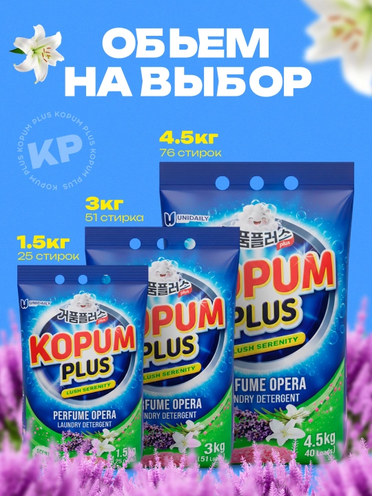 Kir yuvish kukuni Kopum Plus, avtomat, Koreyada ishlab chiqarilgan, rangli va oq kiyimlar