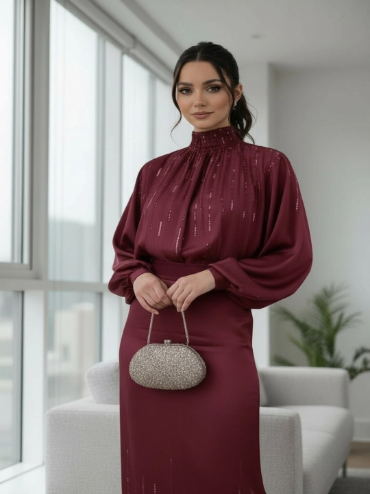 Женское длинное платье, закрытое, с длинными рукавами, вечернее