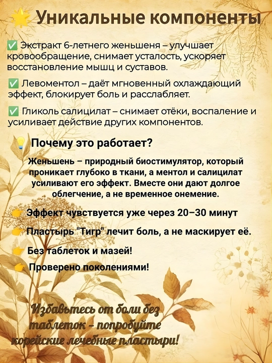 Ginseng Tiger davolash yamoqlari to'plami (1 ta paket 25 dona)