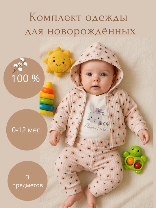 Комплект боди, костюм-тройка для младенцев - боди, толстовка, штаны - 