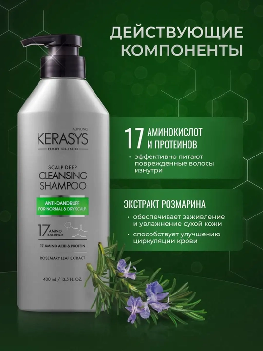 Шампунь, с кератином, для нормальных и сухих волос, против перхоти, KERASYS, Корея