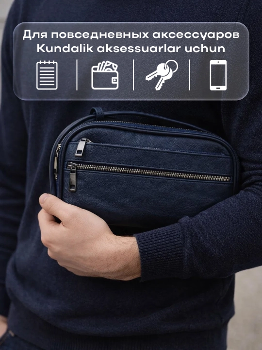 Erkaklar uchun charm barsetka, hujjatlar uchun ixcham sumka, ruchkali