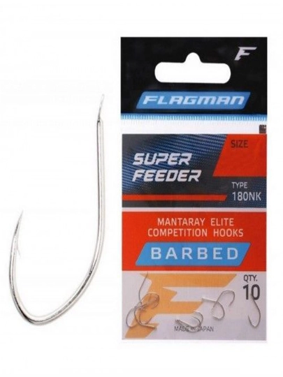 Крючки рыболовные Flagman Feeder, с бородкой, 10 шт