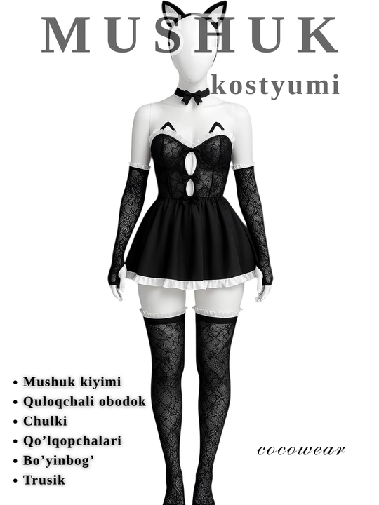 Ayollar ro'lli o‘yinlar uchun ichki kiymlar:to‘rli bodi,xizmatkor va mushukcha kostyumi