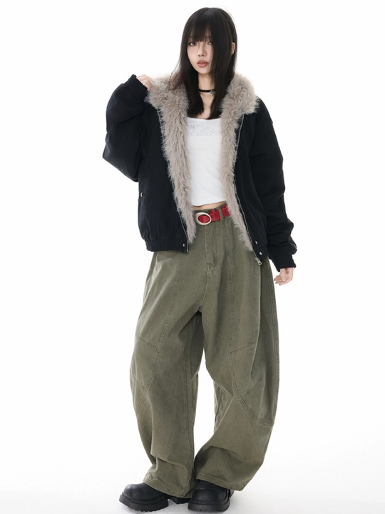 MIYO vintage uslubidagi kapyushonli, mo‘ynali yoqali, qalin, uniseks oversize kurtka
