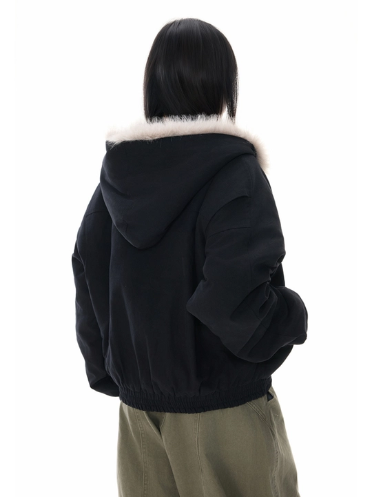 MIYO vintage uslubidagi kapyushonli, mo‘ynali yoqali, qalin, uniseks oversize kurtka