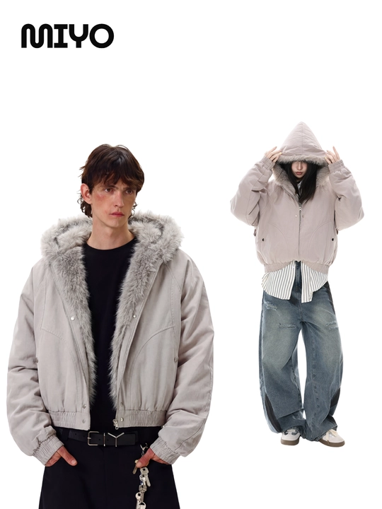 MIYO vintage uslubidagi kapyushonli, mo‘ynali yoqali, qalin, uniseks oversize kurtka - 