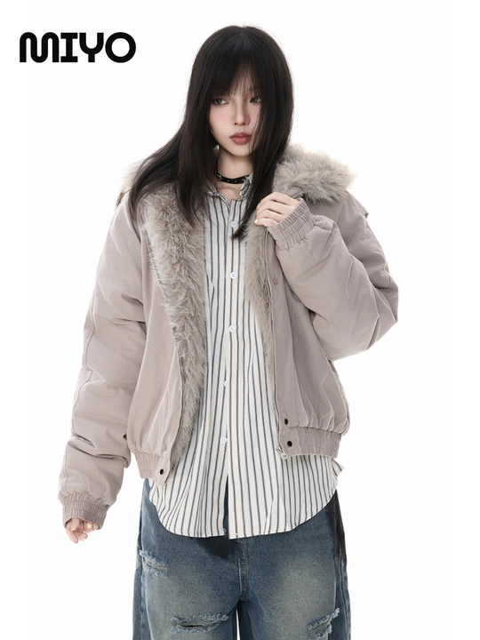 MIYO vintage uslubidagi kapyushonli, mo‘ynali yoqali, qalin, uniseks oversize kurtka