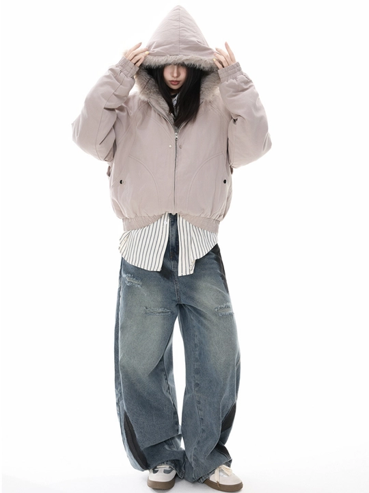 MIYO vintage uslubidagi kapyushonli, mo‘ynali yoqali, qalin, uniseks oversize kurtka
