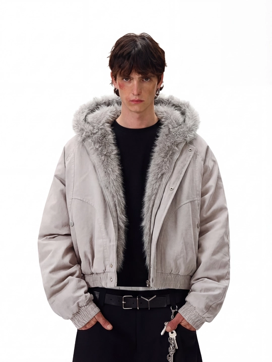 MIYO vintage uslubidagi kapyushonli, mo‘ynali yoqali, qalin, uniseks oversize kurtka