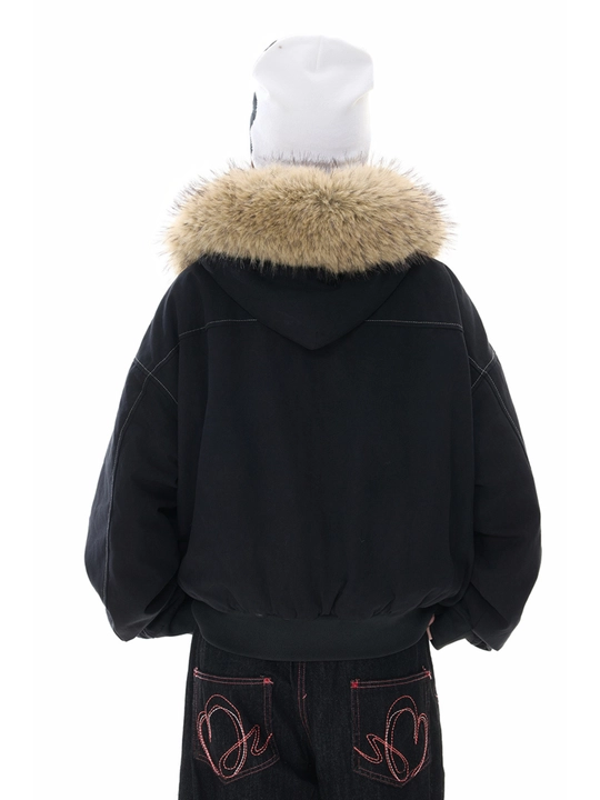 MIYO vintage uslubidagi kapyushonli, mo‘ynali yoqali, qalin, uniseks oversize kurtka