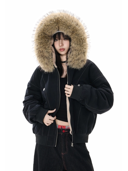 MIYO vintage uslubidagi kapyushonli, mo‘ynali yoqali, qalin, uniseks oversize kurtka