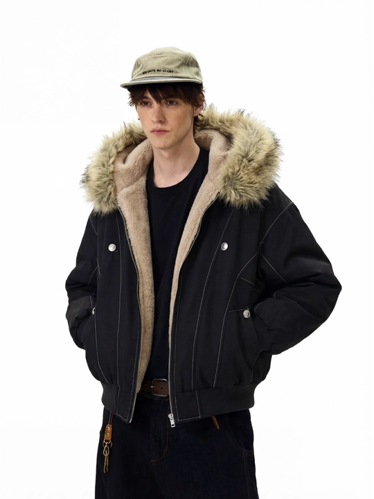 MIYO vintage uslubidagi kapyushonli, mo‘ynali yoqali, qalin, uniseks oversize kurtka