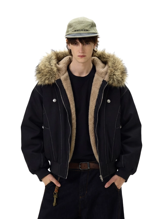 MIYO vintage uslubidagi kapyushonli, mo‘ynali yoqali, qalin, uniseks oversize kurtka