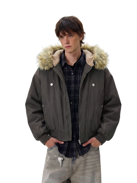 MIYO vintage uslubidagi kapyushonli, mo‘ynali yoqali, qalin, uniseks oversize kurtka