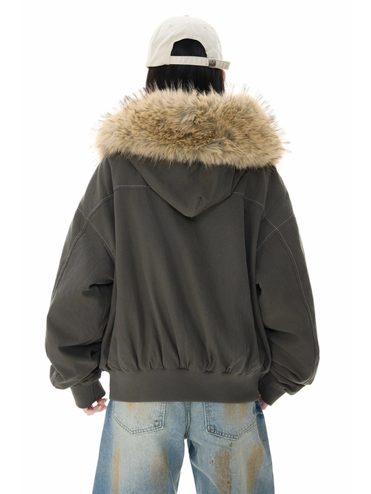 MIYO vintage uslubidagi kapyushonli, mo‘ynali yoqali, qalin, uniseks oversize kurtka