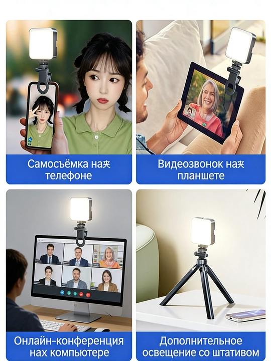 Мини свет для фото на смартфон, 3 цветовых режима, с зарядкой